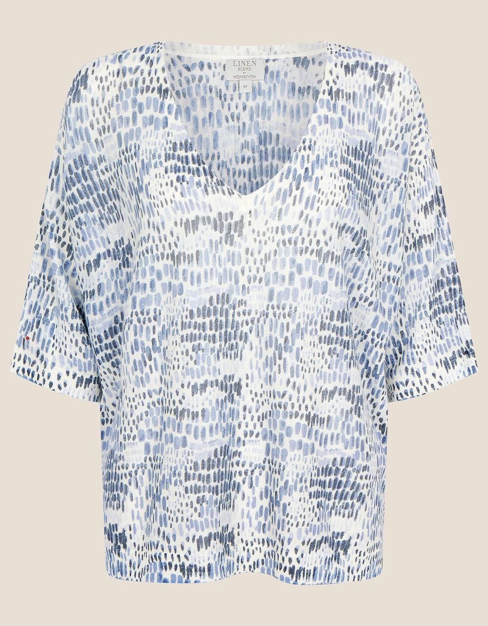 Abstract animal print linen v-neck jumper blue4