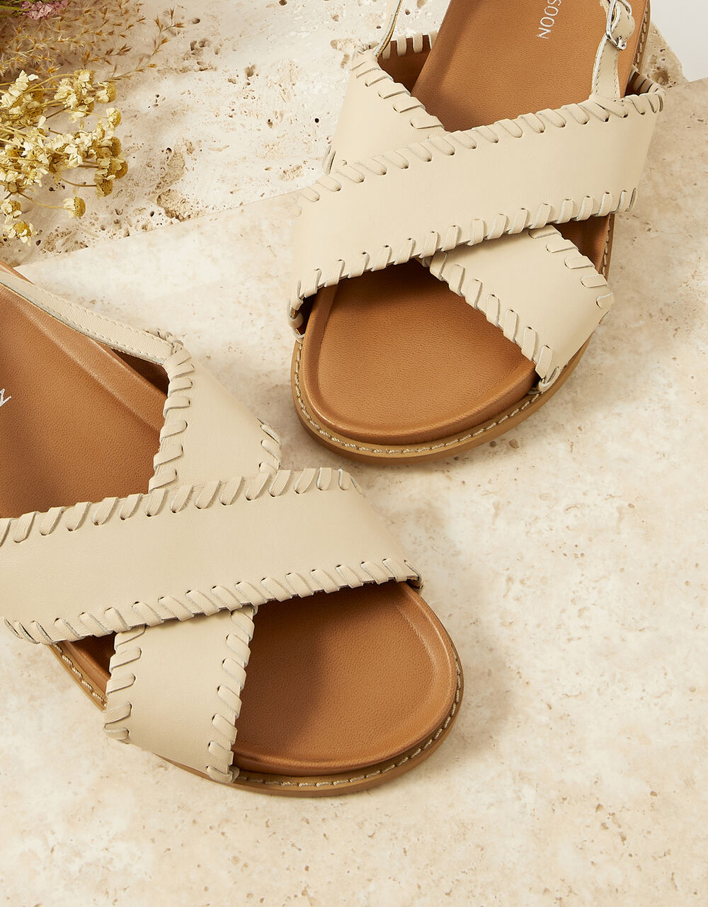 Crossover Stitch Footbed Sandals Natural1