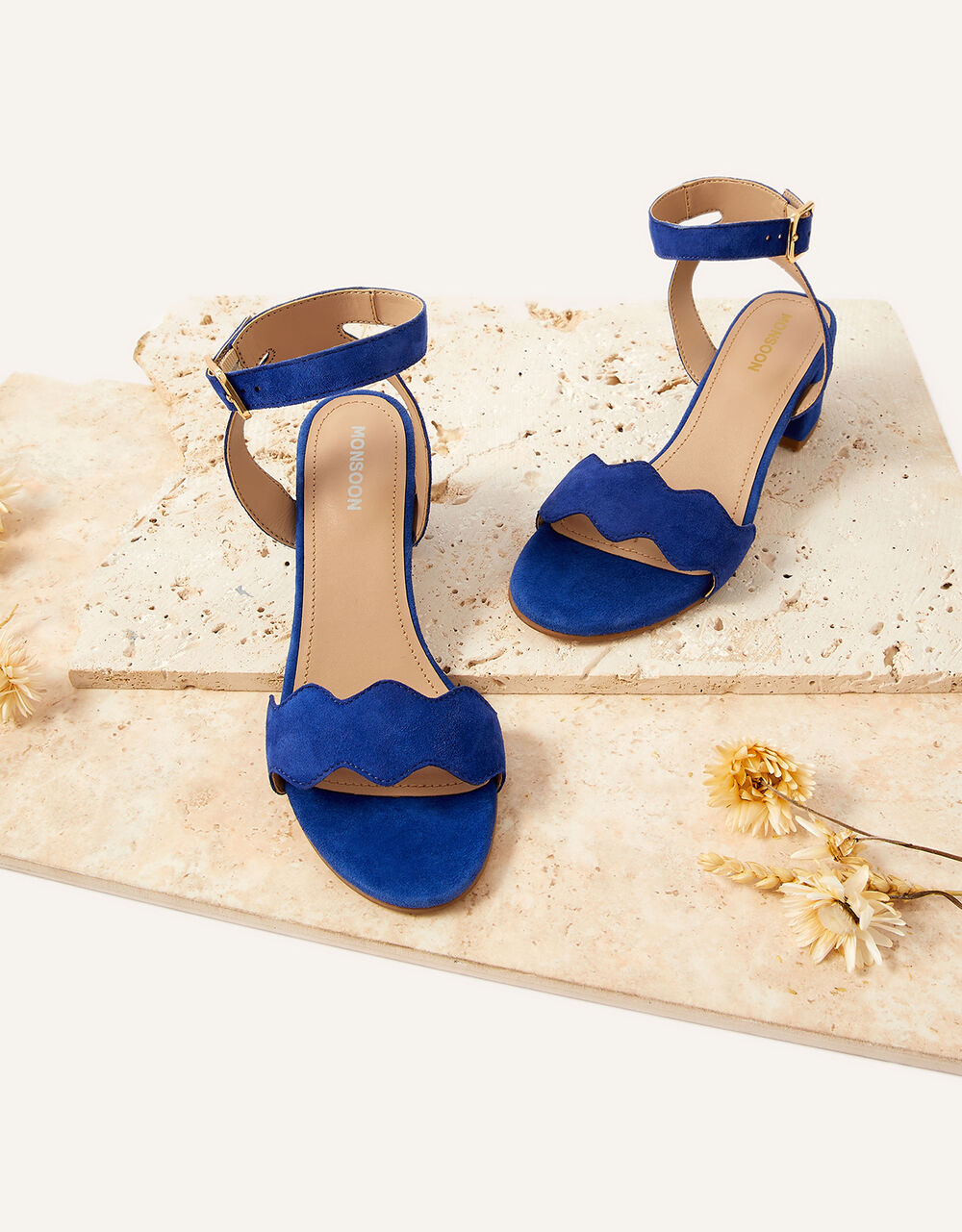 Scallop suede block heels blue2