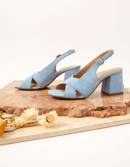 Suede crossover block heels blue
